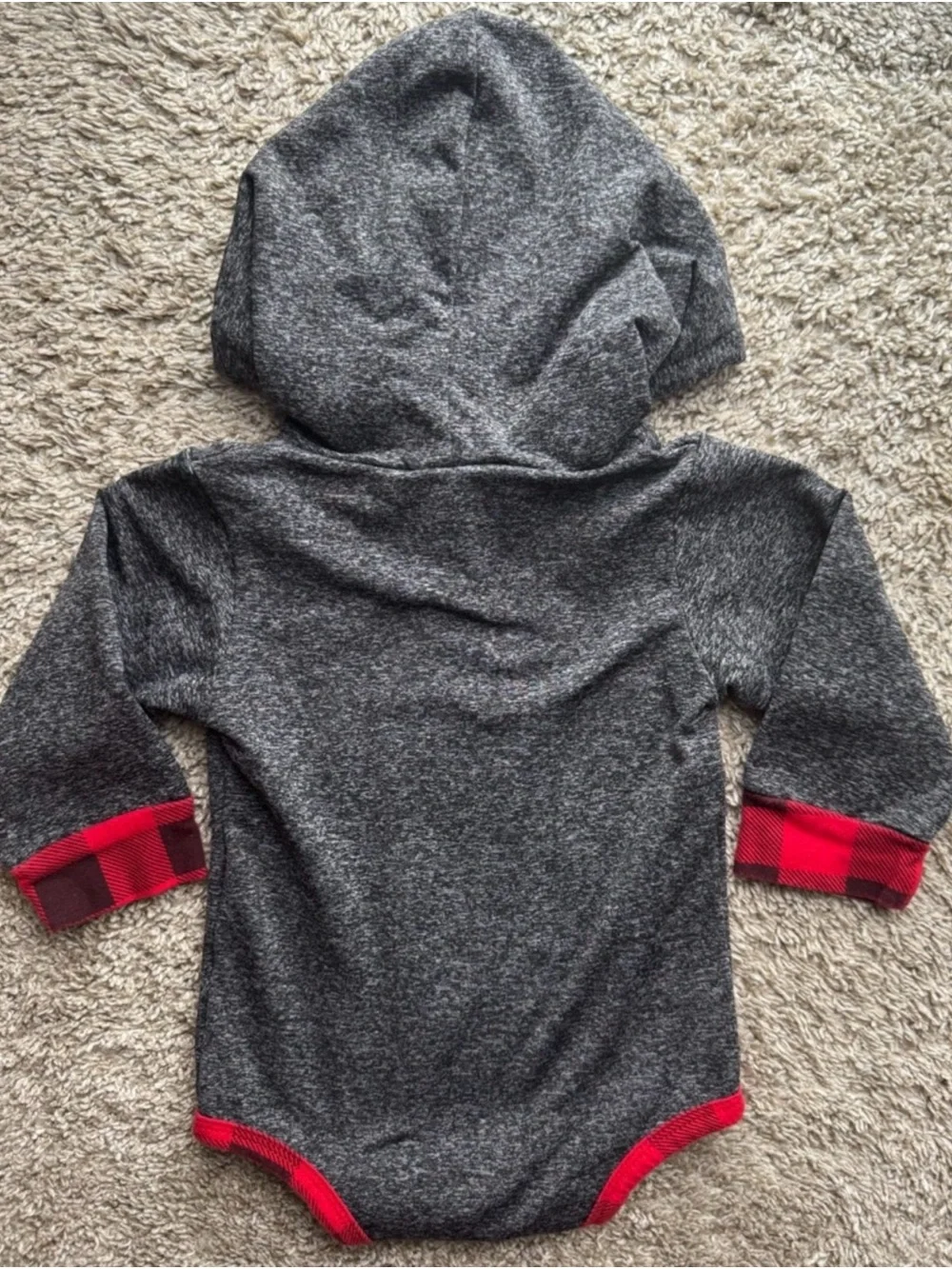 Baby Buffalo Plaid Hooded Romper & Pants Set Gray Red 2 Piece Outfit Size 6-9M
